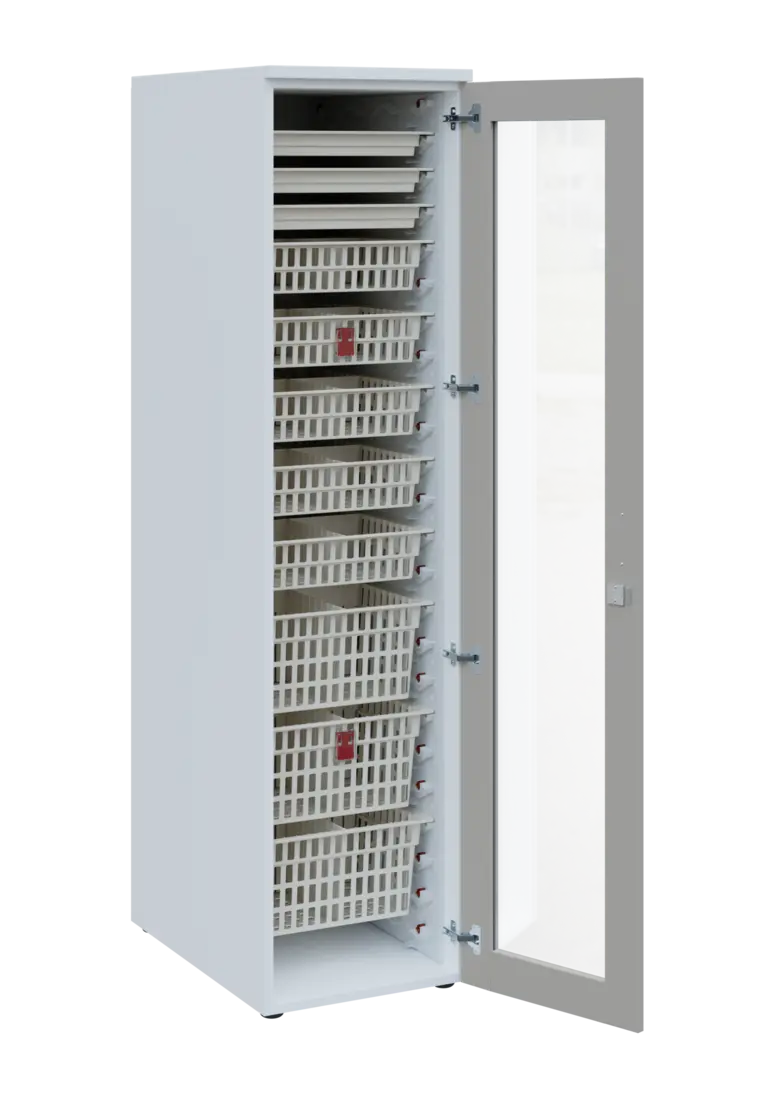 EUROMEDICA S - 46 ABS skříň léková boxová, 1-dveřová/prosklená, pravá, 1950x460x735, korpus bílý, dv